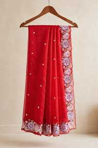 Sari en soie Bala douce brodé de fleurs multicolores avec blouse à sequins, tenue de fête moderne pour femme, séchage rapide - Product Image 4