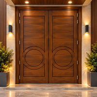 GA-41L Modern Solid Timber Exterior Double Entry Door Scandinavian Circular Grooveline Design for Luxury Villa Direct Factory