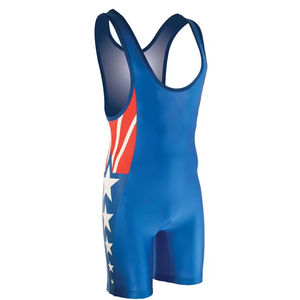 Combinaison de lutte imprimée rouge et bleue pour jeunes et hommes, uniforme de lutte en spandex, combinaison de musculation avec logo d'équipe, combinaison de gym - Product Image 2