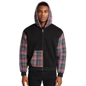 Sweat-shirt à capuche pour homme, manches à carreaux, patchwork, polaire, décontracté, vêtements d'automne, coupe classique, design avec poche - Product Image 1
