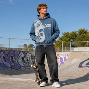 Sudadera con Capucha de Algodón Estilo Retro Y2K con Estampado de Calavera Gótica, Lavado Personalizado - Product Image 2