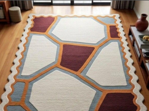 Tapis moderne personnalisé en laine Bhaldohi tufté à la main, motifs multicolores, ensembles de tapis personnalisables pour chambre, bar, prière - PET - Product Image 4