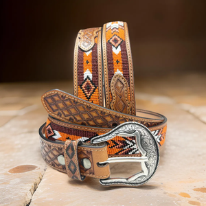 Cinturón de Cuero Marrón Estilo Western para Mujer con Hebilla y Conchos Plateados Ornamentados, Accesorio de Moda Vaquera Vintage - Product Image 5