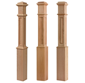 Boîte personnalisée Newels 4091FP Boîte en chêne rouge massif Newel avec panneau plat Détail Pièces d'escalier élégantes pour tout escalier d'EFS - Product Image 1