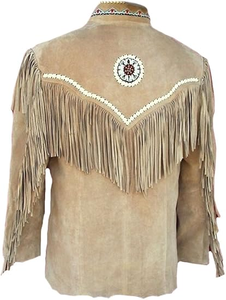 Men’s Western White Fringe Leather Jacket Retro Cowboy Tassel <b>Coat</b> with Braided <b>Stitch</b> Design Wholesale Manufacturer - Product Image 4