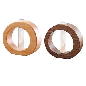 Moderno Florero Redondo de Vidrio y Madera Natural con Diámetro de 4"-6" Decorativo para Decoración del Hogar y Bodas - Product Image 6