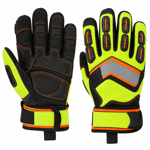 Gants de travail modernes noirs et vert citron à doigts entiers, paume texturée, poignet réglable, fabrication sur mesure, haute visibilité - Product Image 1