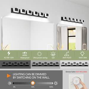 Moderna Lámpara de Baño LED de 6 Luces, Lámpara de Vanidad de Acrílico Negro - Product Image 4