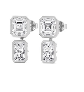 Boucles d'oreilles pendantes en or rose 9 carats de qualité supérieure avec diamants de laboratoire taille Asscher et taille Radiant, 9,52 CTW - Product Image 4