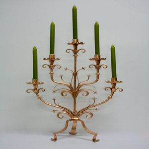 Silver polished metal three <b>light</b> candelabra with vintage scroll arms and round base, available at wholesale prices. - Product Image 6