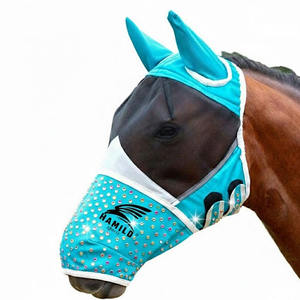 Masque anti-mouches respirant et confortable pour chevaux avec protection UV, élastique et doté de protections pour les oreilles et les yeux en maille - Product Image 1