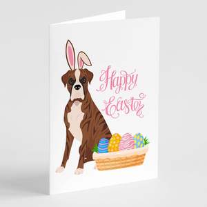 Natural Eared Red Brindle Boxer Pascua Tarjetas de felicitación Pack 8 Whimsical A7 Tamaño 5x7 Tarjetas de nota en blanco con sobres - Product Image 1