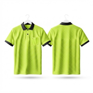 Polo pour homme personnalisé vert lime à pois avec poche, bords noirs fins et lisses, manches courtes, en coton, pour le golf, haut d'été - Product Image 1