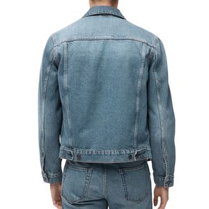 Veste en jean vintage bleu clair délavé pour homme, 100% coton, style camionneur, boutons en laiton, coupe décontractée, délavage rétro, manteau en jean décontracté - Product Image 2