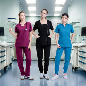 เสื้อสครับพยาบาลแขนสั้น/ยาวระบายอากาศได้ดีดีไซน์สุภาพเรียบร้อยคุณภาพสูงสำหรับโรงพยาบาลผลิตจากโรงงาน Fmf - Product Image 1
