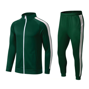 2026 New Men's Dark Green <b>Zip</b>-<b>Up</b> Jacket and Pants Set with <b>White</b> Stripes Casual Sportswear Regular Fit Performance Tracksuit - Product Image 1