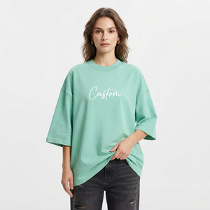 Camiseta de Algodón Personalizada de 240 GSM para Mujer, Corte Holgado, Estilo Casual, Color Sólido, Manga Tres Cuartos, Ropa de Moda - Product Image 3