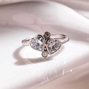 Anillo Elegante Toi et Moi con Moissanita en Forma de Corazón, Plata 925, Regalo Ideal para Aniversario, Cumpleaños o Fiestas - Product Image 1