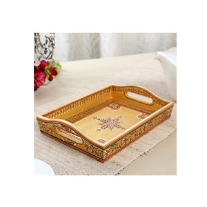 Rustic Handmade Wooden Meena Floral <b>Tray</b> <b>Decorative</b> Serving Holder <b>for</b> Tea Coffee Snacks and Desserts - Product Image 3