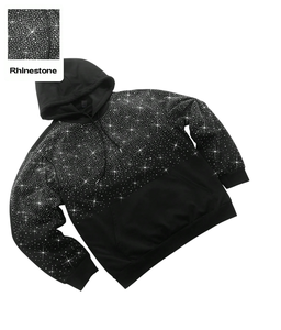 Sudadera con capucha térmica extragrande unisex de alta calidad, personalizada, moderna, con pedrería negra bordada y cremallera completa, 2 piezas - Product Image 4