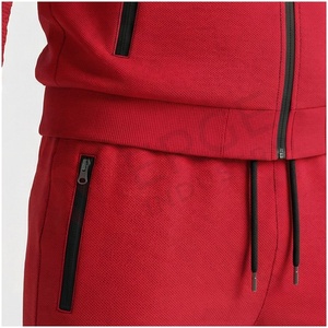 Ensemble de survêtement rouge pour homme, manches longues, capuche, fermeture éclair sur le devant, couleur unie, respirant, coupe classique, vêtements d'automne - Product Image 5