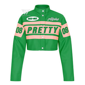 Alpha grec |   Kapa |   Vêtements de la sororité Alpha, veste de moto en simili cuir, veste courte de course, accessoires grecs - Product Image 1