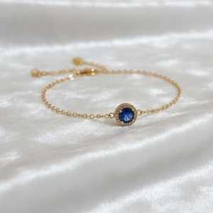 Pulsera de Zafiro Azul Real con Halo, Plata de Ley 925, Chapado en Oro de 14K, Joyería Delicada con Piedra Preciosa de Nacimiento de Septiembre - Product Image 6