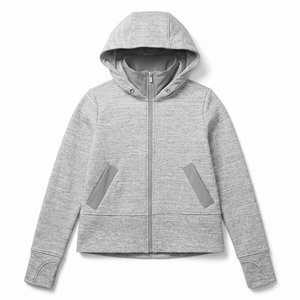 Sudadera con Capucha Gris para Mujer, de la Mejor Calidad, con Logotipo Personalizado, Cierre de Cremallera, Diseño Oversize con Parches y Apliques, de Algodón, Manga Larga, para Otoño - Product Image 1