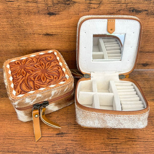 Mini belle boîte à bijoux de voyage en cuir usiné à la main personnalisée pour collier boucles d'oreilles bagues boîte à bijoux carrée organisateur avec fermeture éclair - Product Image 4