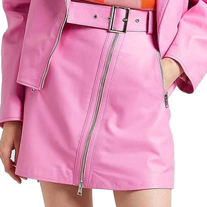 Jupe crayon mini en similicuir taille haute rose vif pour femme avec boutons sur le devant, design brillant uni, style club sexy, toutes saisons - Product Image 3