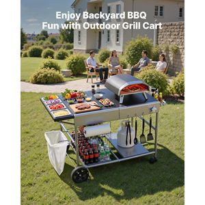 Carrello per Barbecue da Esterno Mobile con Piano di Lavoro 36,4 x 23,4 x 1 Pollici e 4 Contenitori per Spezie per Accessori BBQ - Product Image 2