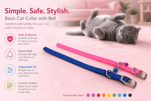 Collar Sencillo para Gatos con Campana, Correa Ajustable de Nailon para Gatos en Colores Brillantes con Hebilla Resistente y Adorable Decoración de Campana - Product Image 1
