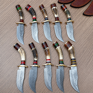 ชุดมีดล่าสัตว์ดามัสกัสคุณภาพสูงทำมือ ด้ามจับทำจากเขาสัตว์ ใบมีดแบบ Fixed Blade พร้อมปลอกหนัง จำหน่ายจำนวนมาก - Product Image 1