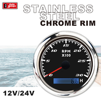 Tachometer Tahan Air IP67 85mm 3 3/8 Inci Lampu Latar LED Super Putih Gerakan Motor Stepper Jarum Hitam 3000 RPM Hourmeter untuk