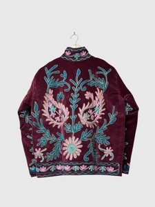 Velvet Floral Embroidered Jacket Mandarin Collar Full Sleeve Plus Size Women's <b>Winter</b> Wear Elegant Style - Product Image 4