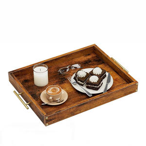Bandeja de madera de mango de estilo vintage con asas doradas, superficie de pizarra decorativa para mesa de centro o exhibición de mesa de comedor elegante - Product Image 5