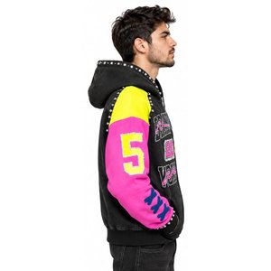 Sudadera con Capucha Estilo Urbano, Bloques de Color, Manga Raglán, Cierre de Cremallera, Transpirable, Tejido de Poliéster, Estilo Oversize para Otoño - Product Image 4