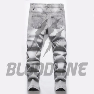 กางเกงยีนส์เดนิมทรงสลิมฟิตขาดๆ สำหรับผู้ชาย แบรนด์ Bloodline ทรงขาตรง ผ้าฝ้ายเนื้อปานกลาง สไตล์ลำลองสำหรับฤดูใบไม้ร่วง - Product Image 2