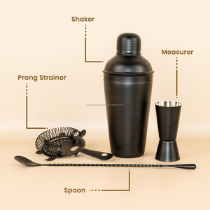 Ensemble de barware multifonction en acier inoxydable noir, 4 pièces, shaker à cocktail 750 ml, doseur, cuillère, passoire, ensemble cadeau - Product Image 4