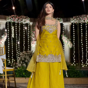 slim fit dress slacks Mustard Kurta And Sharara Set – Tamanna Punjabi Kapoor Official