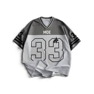 Camiseta de Fútbol Americano Gris y Blanca con Bloques de Color, Malla de Poliéster Transpirable, Cuello en V, Estampado Metálico de Números, Ropa de Equipo OEM al por Mayor - Product Image 3