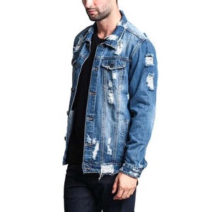 Chaqueta Vaquera Desgastada para Hombre, Color Azul Lavado, Cuello Camisero, Corte Regular, Cierre de Botón, Detalles Deshilachados, Estilo Otoñal - Product Image 3