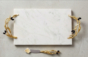 Ensemble de spatules à fromage en marbre avec manche en branche d'olivier dorée et planche à découper, idéal pour une utilisation en cuisine, à la maison et au restaurant - Product Image 4