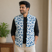 Veste sans manches matelassée imprimée unisexe pour hommes et femmes, gilet en pur coton, imprimé à la main, style ethnique, veste à superposer, boutique