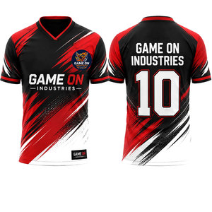 เสื้อฟุตบอลแบบกำหนดเอง รุ่นนักเตะ แขนสั้น ระบายอากาศ แห้งเร็ว 100% โพลีเอสเตอร์ สำหรับสโมสร/ทีม  โลโก้แบบกำหนดเอง คอวี - Product Image 1