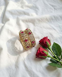 Vintage Emerald Rani & White Stone <b>Bangle</b> <b>Set</b> Antique Gold Ethnic Premium Indian Weddings Accessories Traditional Womens Jewelry - Product Image 1