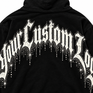 Sudadera con capucha unisex oversize de forro polar con cremallera, estilo hip hop, con estampado de purpurina y diseño frontal de letras de diamantes de imitación negros, 100% - Product Image 4