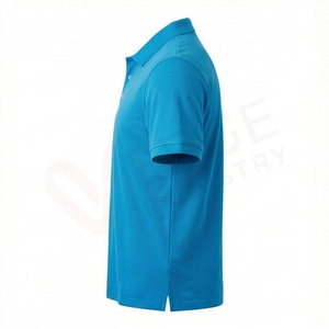 เสื้อโปโลผู้ชายสีน้ำเงิน แขนสั้น ผ้าปิเก้ ทรงลำลอง กระชับพอดีตัว ดีไซน์ถักแบบเรียบ - Product Image 3