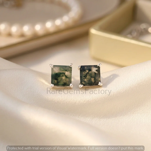 Elegant Green Moss Agate Stud Earrings Natural Square Gemstone <b>Jewelry</b> Sterling Silver Earrings for Women Nature <b>Inspired</b> Gift - Product Image 4