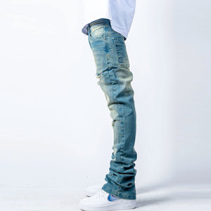 Men's Ripped Distressed Straight Leg Jeans Cotton Midweight Casual <b>Pants</b> With Button Fly And Ripped Details For Spring Wear - Product Image 3